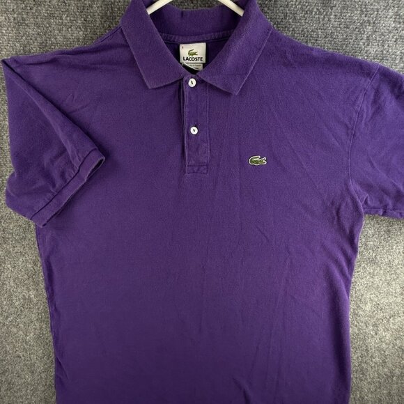 Lacoste Short Sleeve Polo Croc Logo Purple Mother Of Pearl Size 8 Knit Mesh - Picture 1 of 11